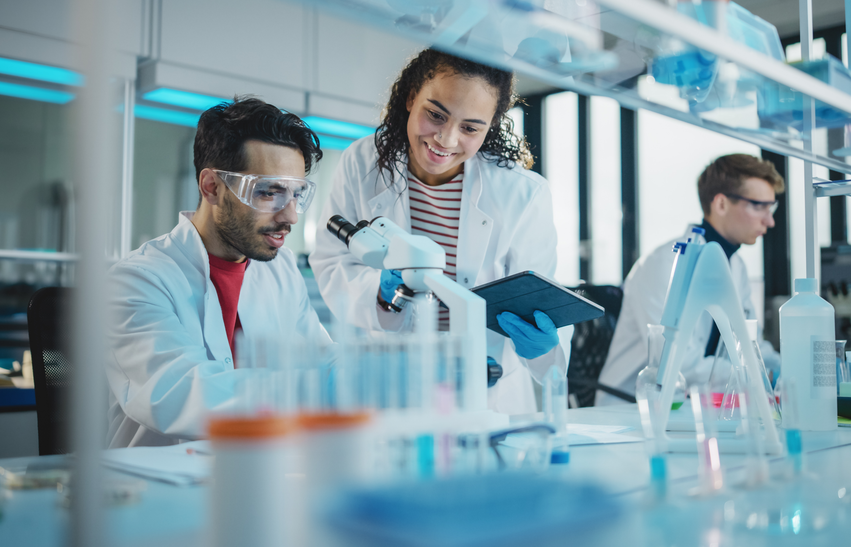 Laboratory team working together