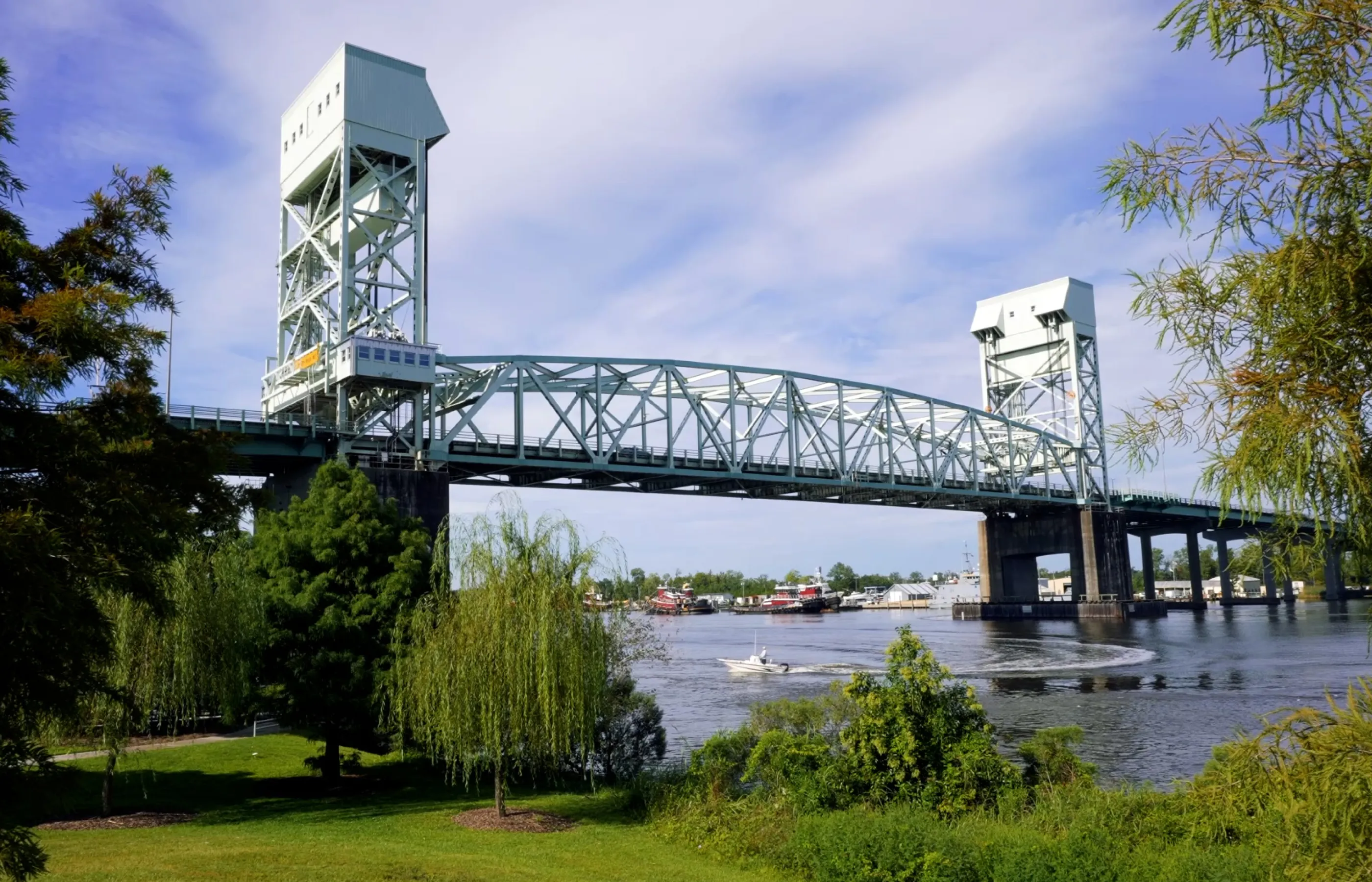 View of a bridge in Wilmington North Carolina during a clear day.