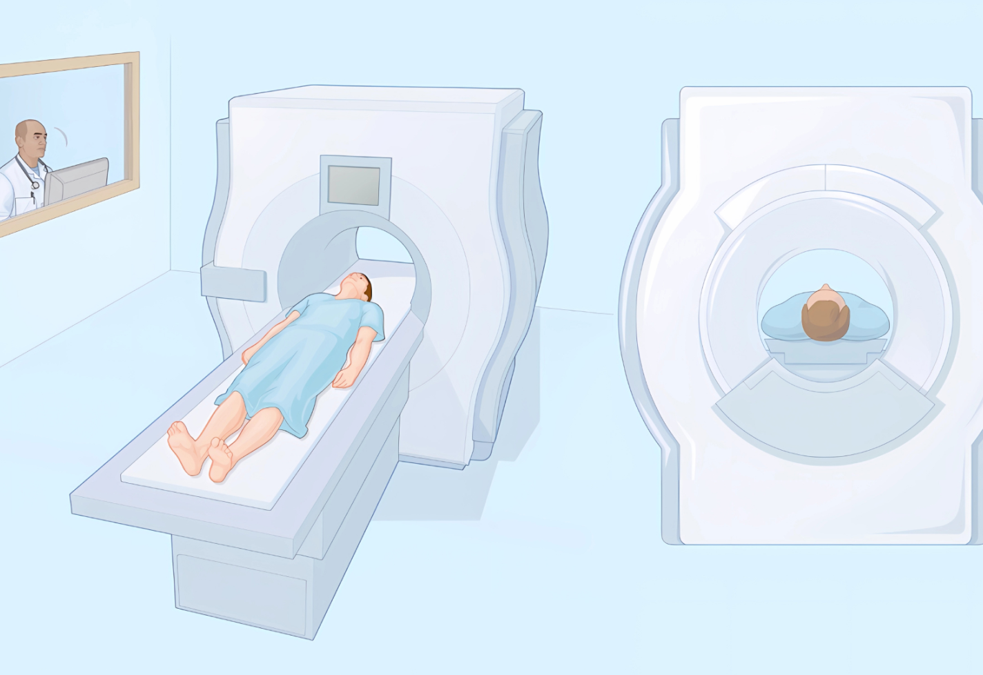 A medical illustration of a patient receiving an MRI.