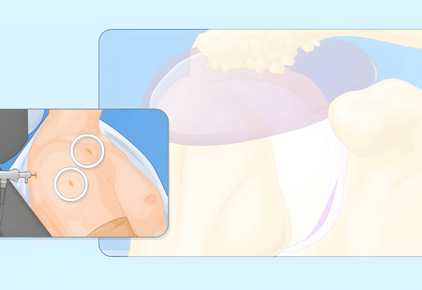 A medical illustration of a shoulder arthroscopy procedure.