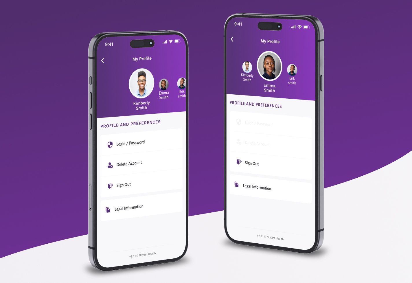 MyNovant app iOS family profiles page infographic
