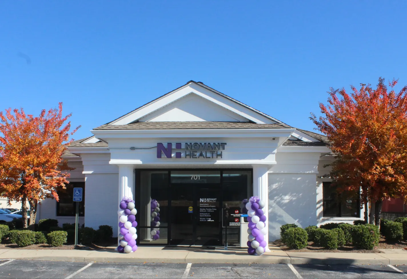 Novant Health orthopedic clinic entrance in Greenville, South Carolina.