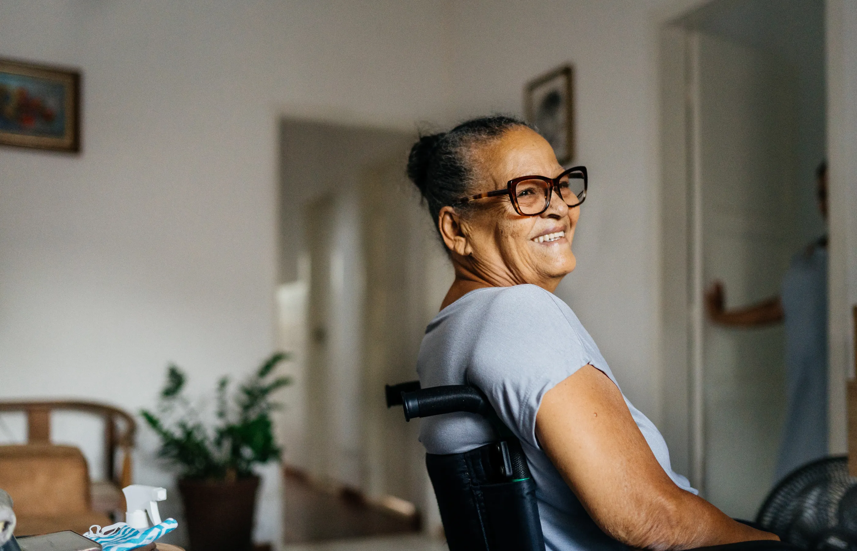 Happy elderly woman in the wheelchair Happy elderly woman in the wheelchair