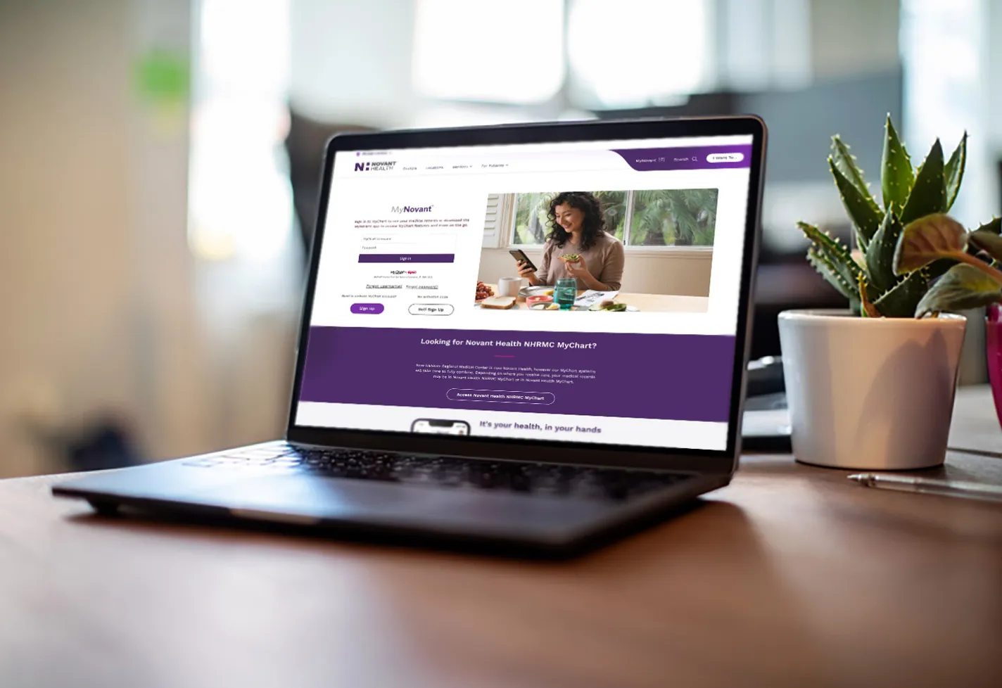 Laptop is sitting on the table with Novant Health MyChart login screen open. Laptop is sitting on the table with Novant Health MyChart login screen open.