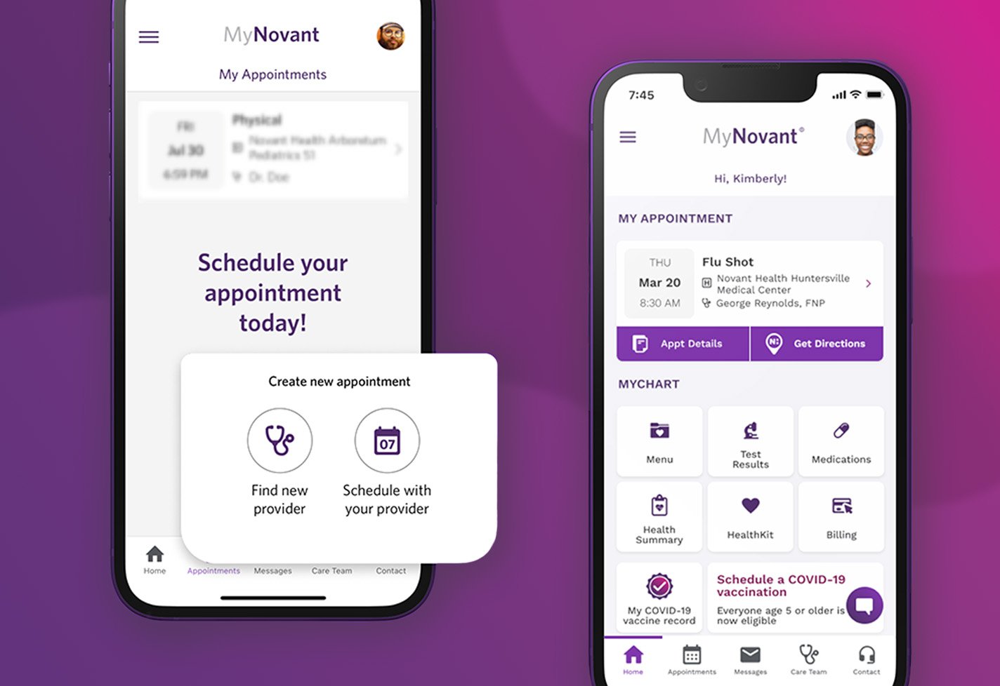 Novant Health MyNovant Mobile App Screenshot of Landing Page