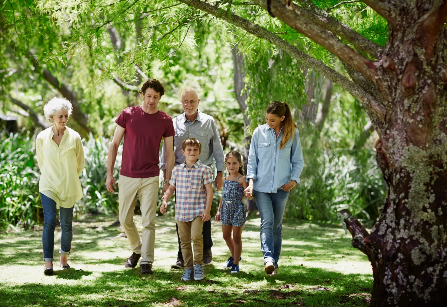 Multi-generational family taking a walking together in the park Multi-generational family taking a walking together in the park
