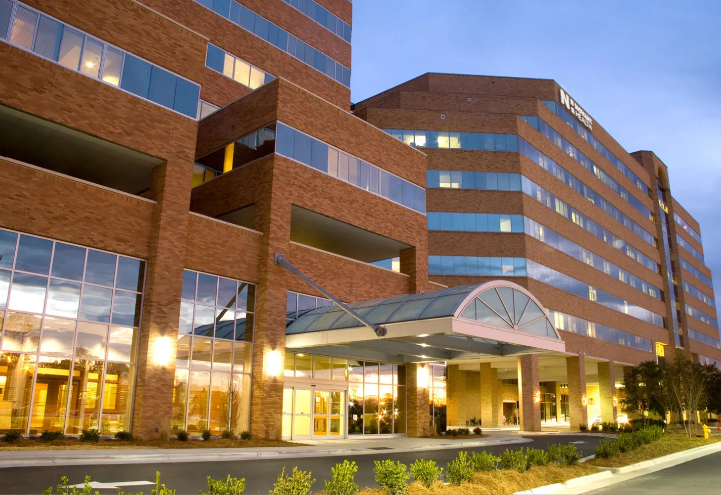 The front entrance of Novant Health Forsyth Medical Center at dusk. The front entrance of Novant Health Forsyth Medical Center at dusk.