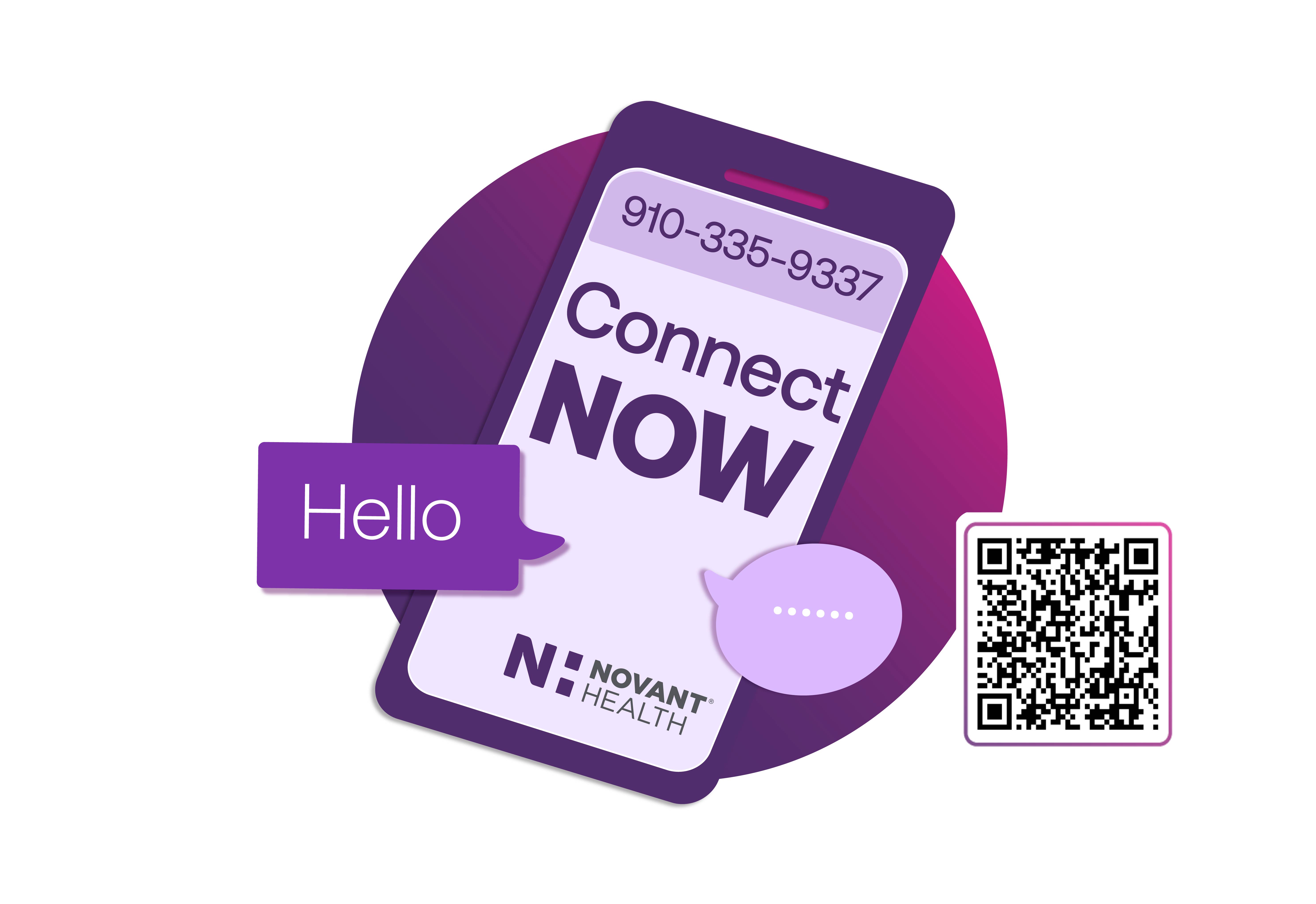 Scan to start a text message to Connect Now at 910-335-9337 to connect to Novant Health team member well-being resources. Scan to start a text message to Connect Now at 910-335-9337 to connect to Novant Health team member well-being resources.